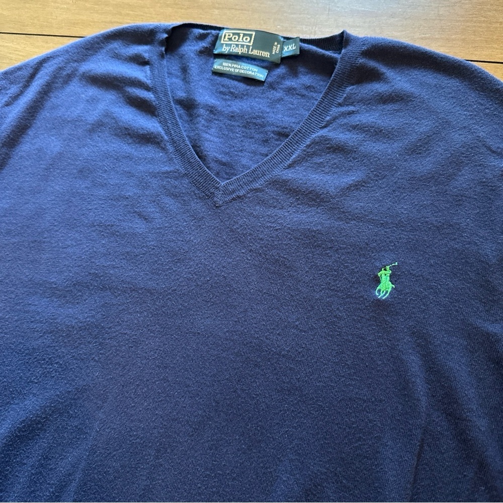 Polo Ralph Lauren Pima Cotton Sweater Mens XXL Navy Blue Long Sleeve Pullover